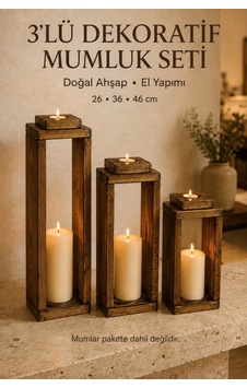 3'lü Dekoratif Ahşap Mumluk Seti, Tealight Mumluk Lüks Mum Salon Balkon Mumluğu Ahşap Ahşap 3'lü Dekoratif Ahşap Mumluk Seti, Tealight Mumluk Lüks Mum Salon Balkon Mumluğu Ahşap Ahşap