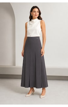 Bihan Store Yüksek Bel Pile Detaylı Uzun Kadın Etek Tam Boy Kloş Kesim 3645-füme Bihan Store Yüksek Bel Pile Detaylı Uzun Kadın Etek Tam Boy Kloş Kesim 3645-füme