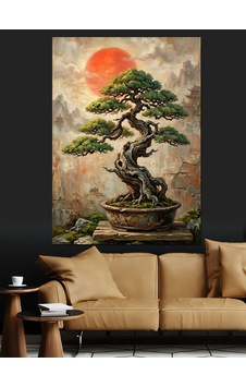 Saksıda Budanmış Küçük Bonsai Ağacı Dekoratif Kanvas - Mdf Ahşap Tablo Saksıda Budanmış Küçük Bonsai Ağacı Dekoratif Kanvas - Mdf Ahşap Tablo