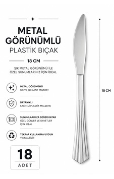 Plastik Bıçak 18cm Metal Görünümlü - 18'li Gümüş
