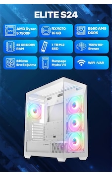 Game Garaj ELITE S24 R5-7500F 32 GB 1 TB SSD RX9070 Free Dos Oyuncu OEM Paket