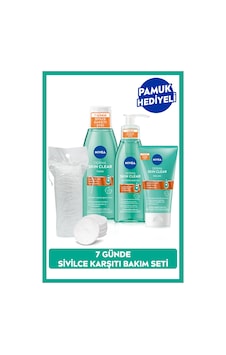NIVEA Derma Skin Clear Sivilce Karşıtı Yüz Temizleme Jeli 150 ML + Tonik 200 ML + Peeling 150 ML + Pamuk NIVEA Derma Skin Clear Sivilce Karşıtı Yüz Temizleme Jeli 150 ML + Tonik 200 ML + Peeling 150 ML + Pamuk