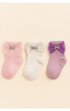 Esila Kids Kız Bebek Ve Çocuk Çorap 3 Adet Papyon Desen Çok Renkli Esila Kids Kız Bebek Ve Çocuk Çorap 3 Adet Papyon Desen Çok Renkli