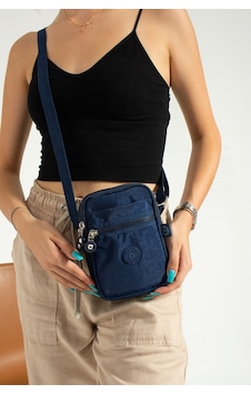 M 227 Mega Bag Krinkıl Kumaş Unisex Küçük Omuz Çantası, Telefonluk Lacivert
