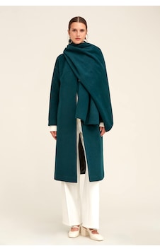 Hatemoğlu Yeşil Regular Fit Hakim Yaka Kaşe Oversize Manto Hatemoğlu Yeşil Regular Fit Hakim Yaka Kaşe Oversize Manto