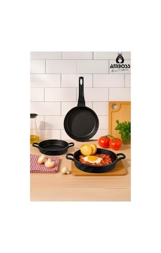 Amboss Vento 3 Parça Döküm 26 Cm Tava 18-20 Cm Sahan Seti AMBOSS.086 Siyah Amboss Vento 3 Parça Döküm 26 Cm Tava 18-20 Cm Sahan Seti AMBOSS.086 Siyah