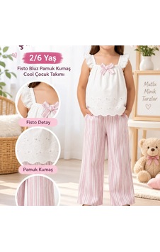 Candar Cool Pamuk Kumaş Çocuk Takımı Fisto Bluz 2-6 Yaş Pembe Candar Cool Pamuk Kumaş Çocuk Takımı Fisto Bluz 2-6 Yaş Pembe