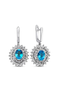 3,39 Karat Pırlantalı Mavi Topaz Küpe 3,39 Karat Pırlantalı Mavi Topaz Küpe
