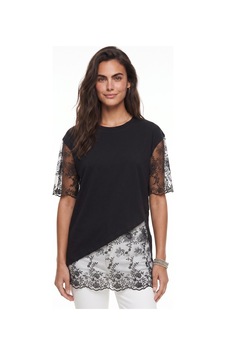 Onloox Kadın Siyah Siyah Pamuklu Bisiklet Yaka Relaxed Fit Dantel Garnili Asimetrik Kesim Kısa Kollu T-shirt Onloox Kadın Siyah Siyah Pamuklu Bisiklet Yaka Relaxed Fit Dantel Garnili Asimetrik Kesim Kısa Kollu T-shirt