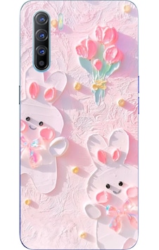 Oppo Reno 3 - A91 Uyumlu Sevimli Tavşanlar Baskılı Silikon Kılıf Renkli Oppo Reno 3 - A91 Uyumlu Sevimli Tavşanlar Baskılı Silikon Kılıf Renkli