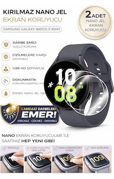Samsung Galaxy Watch 5 40mm Uyumlu Nano Jel Ekran Koruyucu 2 Adet Darbe Emici Tam Kaplayan