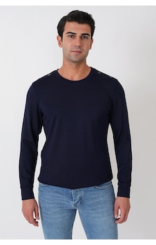 Efor Comfort Fit Omuz Modelli Uzun Kollu Esnek Pamuk Lacivert Tişört Ts 933