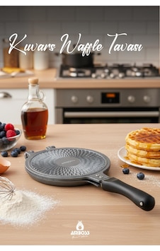 Kuvars Ocak Üstü Döküm Waffle Tavası 20 Cm Siyah Kuvars Ocak Üstü Döküm Waffle Tavası 20 Cm Siyah
