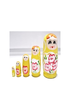 Mobgift 5 Li Matruşka Bebek Ahşap Sarı Mobgift 5 Li Matruşka Bebek Ahşap Sarı