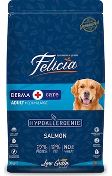 Felicia Hypoallergenic Somonlu Az Tahıllı Orta ve Büyük Irk Yetişkin Köpek Maması 3 KG Felicia Hypoallergenic Somonlu Az Tahıllı Orta ve Büyük Irk Yetişkin Köpek Maması 3 KG