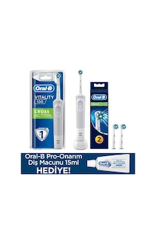 Oral-B D100 Vitality Cross Action Beyaz Sarjlı Diş Fırçası + Cross Action Yedek Başlık 2'li + Diş Macunu 15 ML