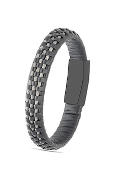 Brezza Lusso Jewelry Hakiki Deri Hasır Burma Çelik Erkek Bileklik Siyah Brezza Lusso Jewelry Hakiki Deri Hasır Burma Çelik Erkek Bileklik Siyah