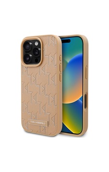 Apple Uyumlu iPhone  16 Pro Max Kılıf Karl Lagerfeld Lisanslı Magsafe Özellikli Kl Yazılı Hot Stamp Krem
