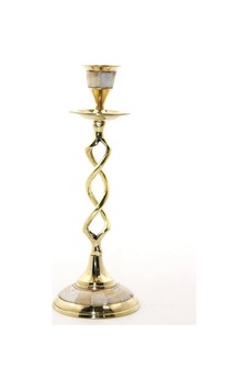 Tekli Pirinç Sedefli Şamdan 5078 Şamdan Mumluk 21 Cm Çok Renkli