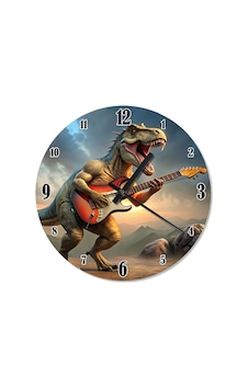 Elektro Gitar Çalan Dinazor Akarlı Duvar Saati Çok Renkli Elektro Gitar Çalan Dinazor Akarlı Duvar Saati Çok Renkli