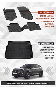 Sahler Peugeot 2008 2019-2025 Uyumlu 4.5d Premium Havuzlu Paspas Ve Liner Üst Bagaj Havuzu - Hybrid