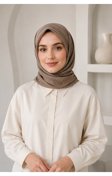 Bihan Store Zarif Geometrik Desenli Komfort Kadın Eşarp Şık Dokulu Günlük Ve Özel Gün Eşarbı Y26-1883-kahve