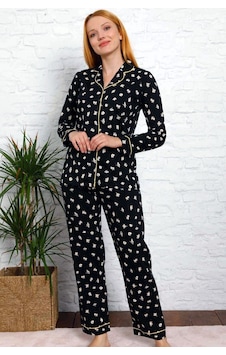Alimer Kadın Siyah Çiçek Desen Likralı Pijama Takımı Edy2599ukl-s Siyah Alimer Kadın Siyah Çiçek Desen Likralı Pijama Takımı Edy2599ukl-s Siyah