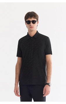 Avva Erkek Siyah Kıvrılmaz Polo Yaka Fermuarlı Regular Fit T-shirt A61y1046