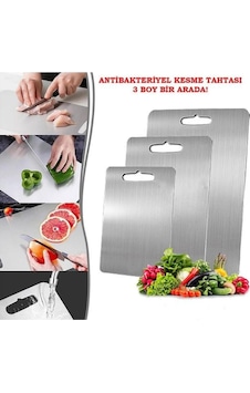 3 Adet Paslanmaz Çelik Kesme Tahtası Seti Gıda Temasına Uygun Antibakteriyel 3'lü Sağlıklı Metalik 3 Adet Paslanmaz Çelik Kesme Tahtası Seti Gıda Temasına Uygun Antibakteriyel 3'lü Sağlıklı Metalik