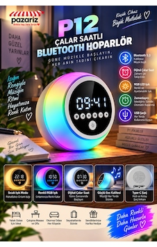 Çalar Saatli Bluetooth Hoparlör, Rgb Led Gece Lambası, Fm Radyo, Zamanlayıcı, Dokunmatik Ve Ayarlanabilir Işık, Usb Şarjlı Dijital Alarm Saati P12 Çalar Saatli Bluetooth Hoparlör, Rgb Led Gece Lambası, Fm Radyo, Zamanlayıcı, Dokunmatik Ve Ayarlanabilir Işık, Usb Şarjlı Dijital Alarm Saati P12