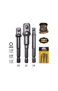 Meşem Lokma Adaptörü 3'lü Set ( 1/4 x 65 Mm - 3/8 x 65 Mm - 1/2 x 73 Mm ) Meşem Lokma Adaptörü 3'lü Set ( 1/4 x 65 Mm - 3/8 x 65 Mm - 1/2 x 73 Mm )