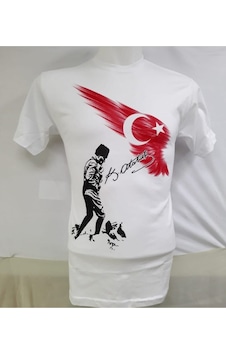 Nacar Store Unısex Beyaz Mustafa Kemal Atatürk Baskılı Çocuk Tişört Kırmızı-beyaz-siyah
