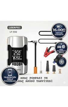 Leerfeı Lf-602 16.000 Mah Araç Akü Takviye Cihazı - Dijital Araç Lastik Şişirme Pompası Ve Powerbank