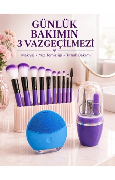3 Lü Güzellik Ve Bakım Seti 12 Li Mor Makyaj Fırçası Silikon Yüz Temizleme Cihazı Ve Manikür Tırnak 3 Lü Güzellik Ve Bakım Seti 12 Li Mor Makyaj Fırçası Silikon Yüz Temizleme Cihazı Ve Manikür Tırnak