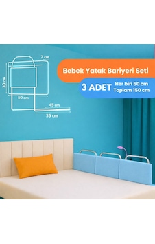 Yatella Yeni Nesil Yatak Bariyeri 50 X 30 Cm Mavi 3 Adet - Telalı Yatella Yeni Nesil Yatak Bariyeri 50 X 30 Cm Mavi 3 Adet - Telalı
