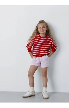 Mavi Çizgili Kırmızı Kız Çocuk Sweatshirt M7s10038-88044 Mavi Çizgili Kırmızı Kız Çocuk Sweatshirt M7s10038-88044