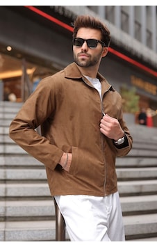 Madmext Camel Polo Yaka Süet Erkek Ceket E7221 Madmext Camel Polo Yaka Süet Erkek Ceket E7221