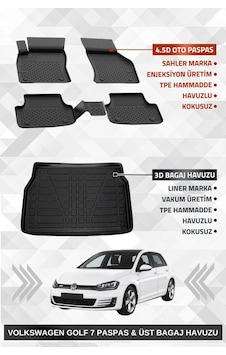 Sahler Volkswagen Golf 7 2013-2020 Uyumlu 4.5d Premium Havuzlu Paspas Ve Liner Marka 3d Üst Bagaj Ha