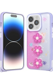 Apple Uyumlu iPhone 14 Pro Kılıf Parlayan Simli Kabartma Figürlü Zore Cevze Kapak Mor Papatya Apple Uyumlu iPhone 14 Pro Kılıf Parlayan Simli Kabartma Figürlü Zore Cevze Kapak Mor Papatya