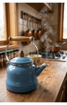 Vintage Ahşap Saplı Emaye Demlik Kettle 2,5lt Mavi 6114-c Yeşil Vintage Ahşap Saplı Emaye Demlik Kettle 2,5lt Mavi 6114-c Yeşil