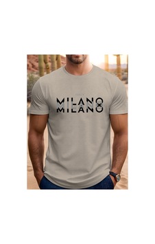 Caddemia Yazlık Şık Gündelik Spor Bol Mılano Desen Baskılı Yuvarlak Yakalı Kısa Bej 2XL Caddemia Yazlık Şık Gündelik Spor Bol Mılano Desen Baskılı Yuvarlak Yakalı Kısa Bej 2XL