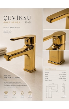 Çeviksu Lavabo Bataryası Altın - Gold