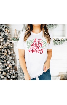 Hazego Yılbaşı Noel Baskılı Kısa Kollu Oversize Bisiklet Yaka T-shirt - Beyaz Hazego Yılbaşı Noel Baskılı Kısa Kollu Oversize Bisiklet Yaka T-shirt - Beyaz