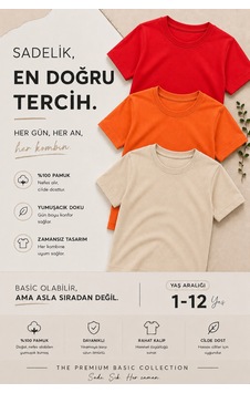 Overmax Çocuk Basic 3' Lü Tişört Seti Zamansız Şıklık, Gün Boyu Konfor Kırmızı-turuncu-bej - 887278767 Kırmızı-turuncu-bej