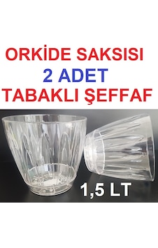 Orkide Saksısı 2 Adet 1,5 Lt Tabaklı Orkide Saksısı Şeffaf Saksı (345162694)