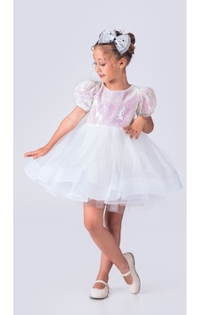 Mnk Baby & Kids Tütü Gren Etekli Kız Çocuk Pul Payetli Kısa Kol Kikidi Elbise Mnk0601 Beyaz Mnk Baby & Kids Tütü Gren Etekli Kız Çocuk Pul Payetli Kısa Kol Kikidi Elbise Mnk0601 Beyaz