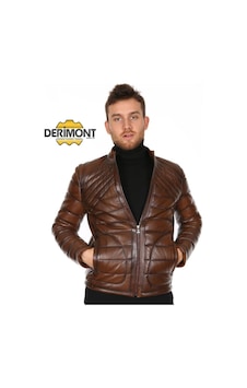 Hakiki Deri Taba Erkek Deri Mont Düz Çizgi Desenli Fermuarlı Deri Ceket Hakiki Deri Taba Erkek Deri Mont Düz Çizgi Desenli Fermuarlı Deri Ceket