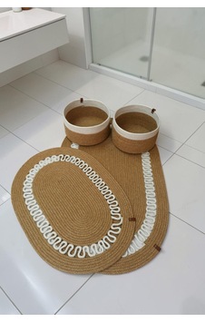 El Yapımı Dekoratif Örgülü Model Banyo Seti 2 Li Paspas 50x80 Ve 40x60 + 2 Organizer Sepet 18x18 Cm Hasır Jüt Renk El Yapımı Dekoratif Örgülü Model Banyo Seti 2 Li Paspas 50x80 Ve 40x60 + 2 Organizer Sepet 18x18 Cm Hasır Jüt Renk