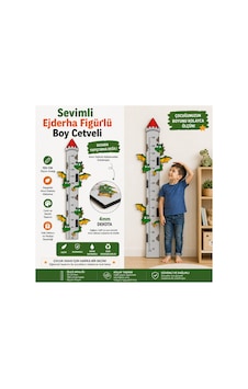 Mupoy Ejderha Çocuk Odası Boy Ölçer Sticker'lı Dekota 180x45cm