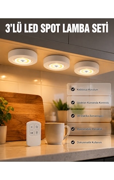 Kablosuz 3 Lü Spot Led Lamba Seti Uzaktan Kumandalı Enerji Tasarruflu Aydınlatma Çokrenkli